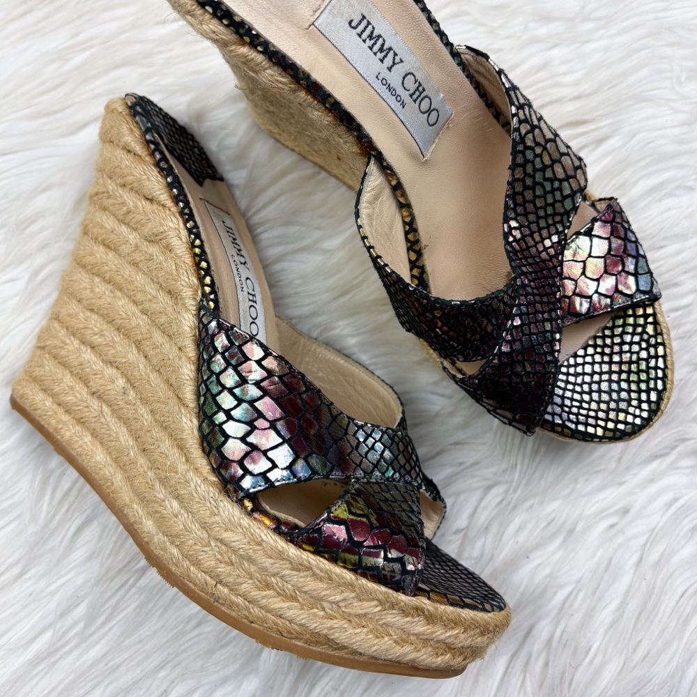 Jimmy Choo Phyllis Espadrille Wedge Heel Python Snakeskin Iridescent Metallic - Picture 2 of 13